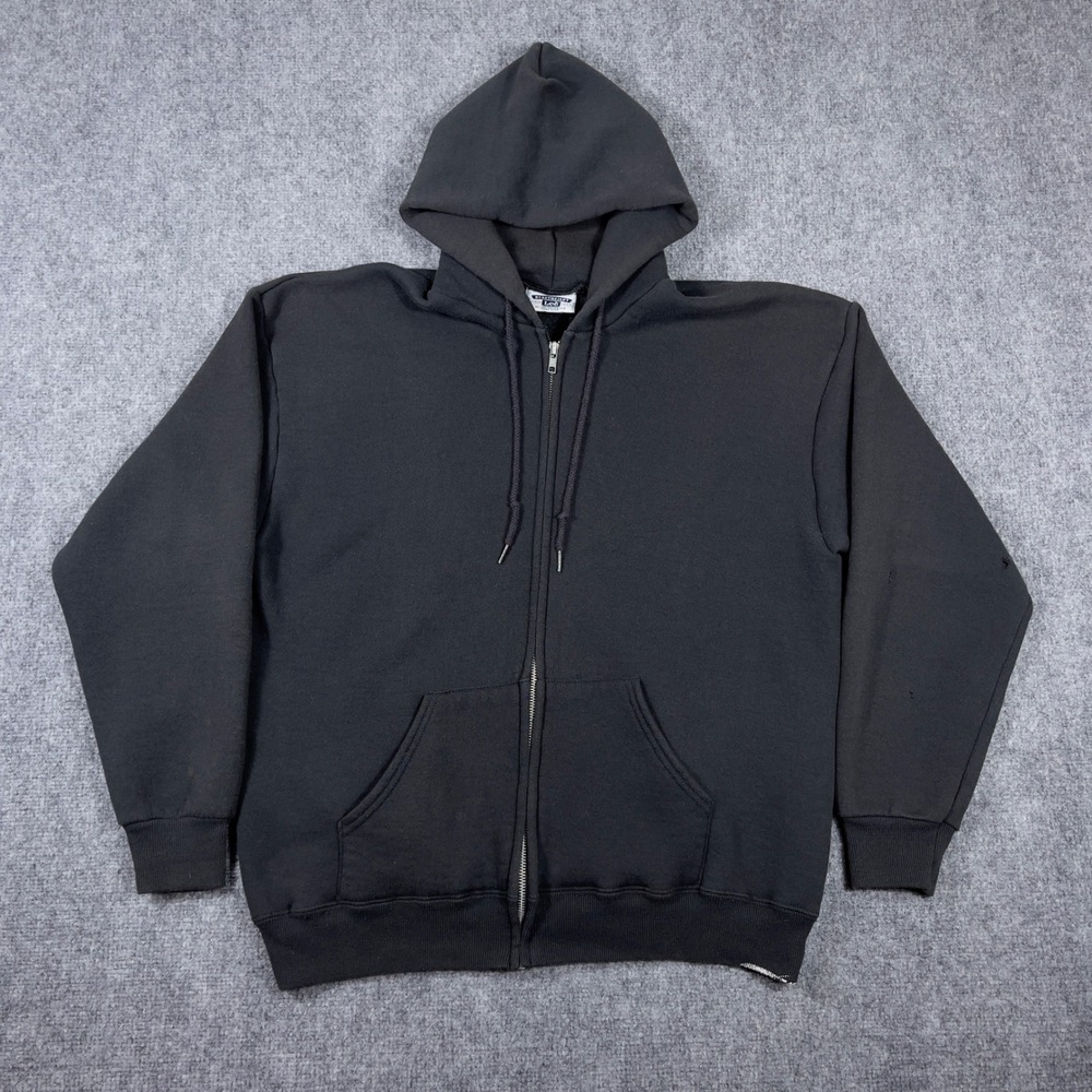 Vintage Lee Blank Zip Up Hoodie Mens Large Black Heavyweight Fleece Sweatshirt